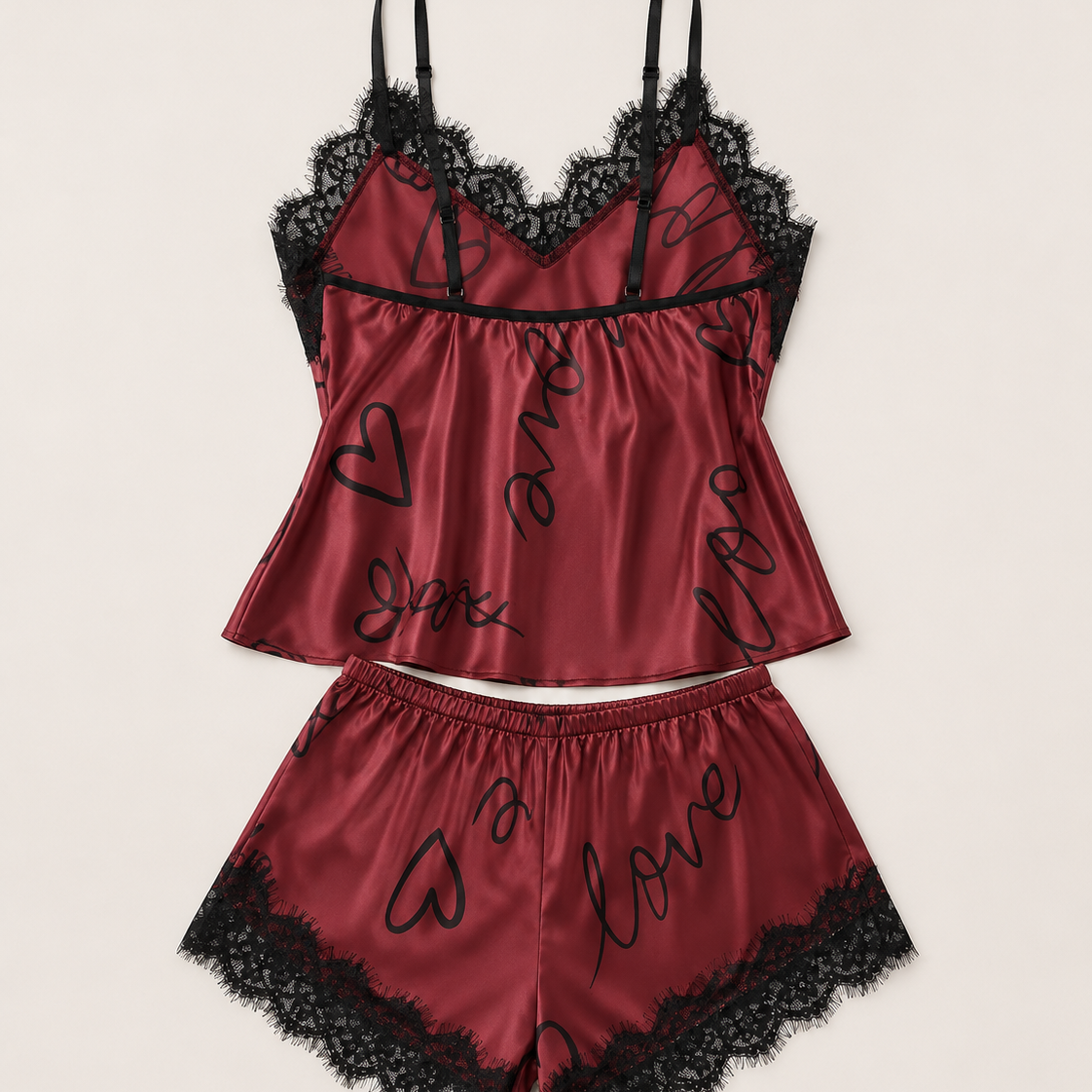 Women's Contrast Lace Letter Print Pajama Set