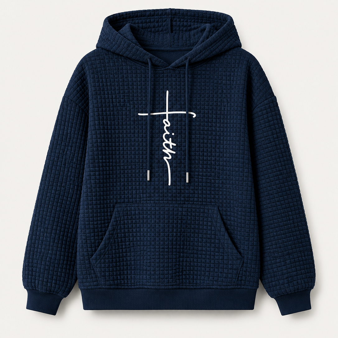 Women's Waffle Knit Graphic Print Kangaroo Pocket Hoodie
