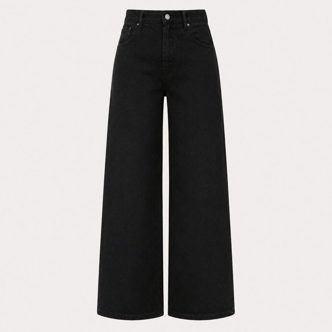 Women's High-Waist Draped Straight Denim Trousers