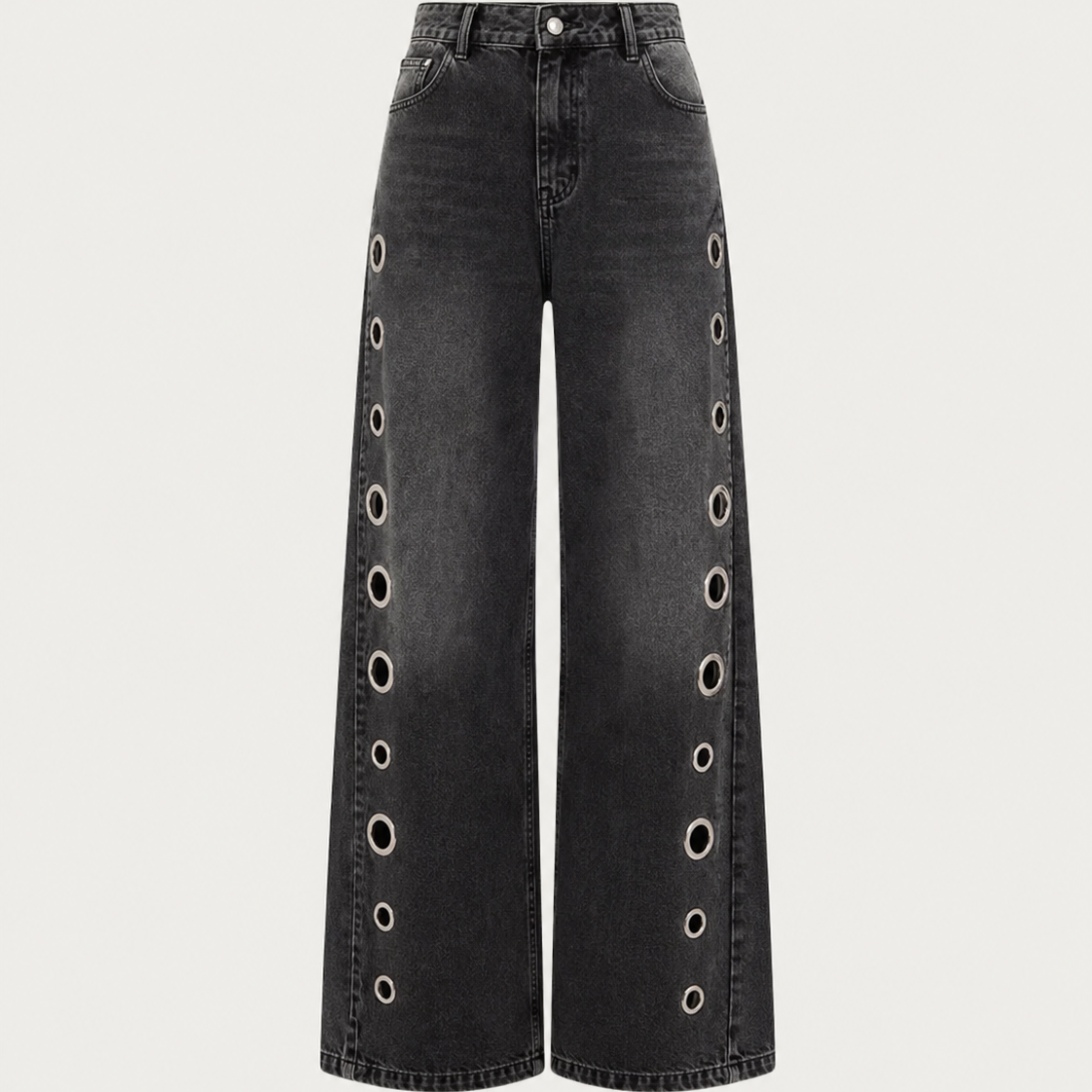 Women's Retro Wide-Leg Jeans with Metallic Eyelets