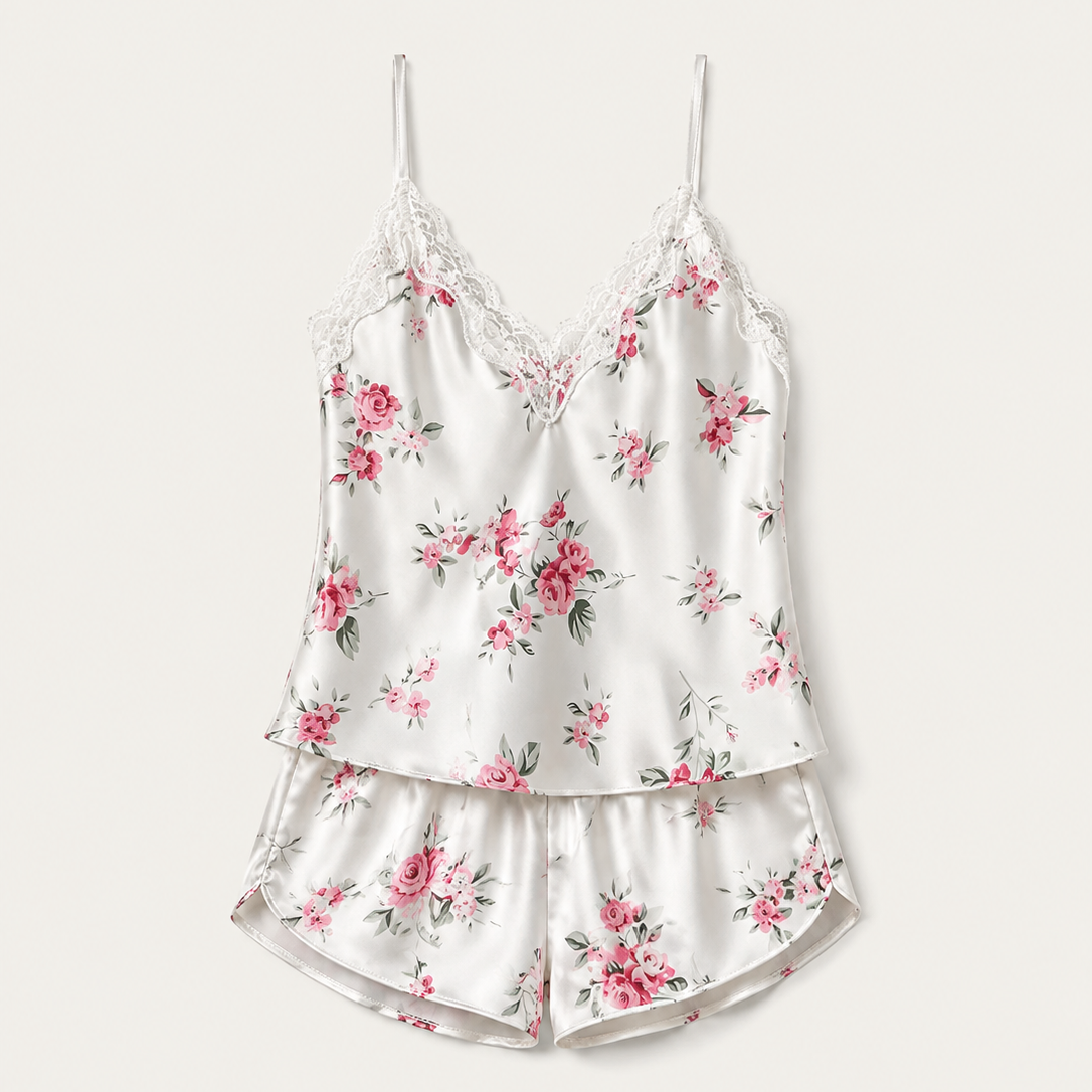 Women's Floral Lace Trim Cami Pajama Set