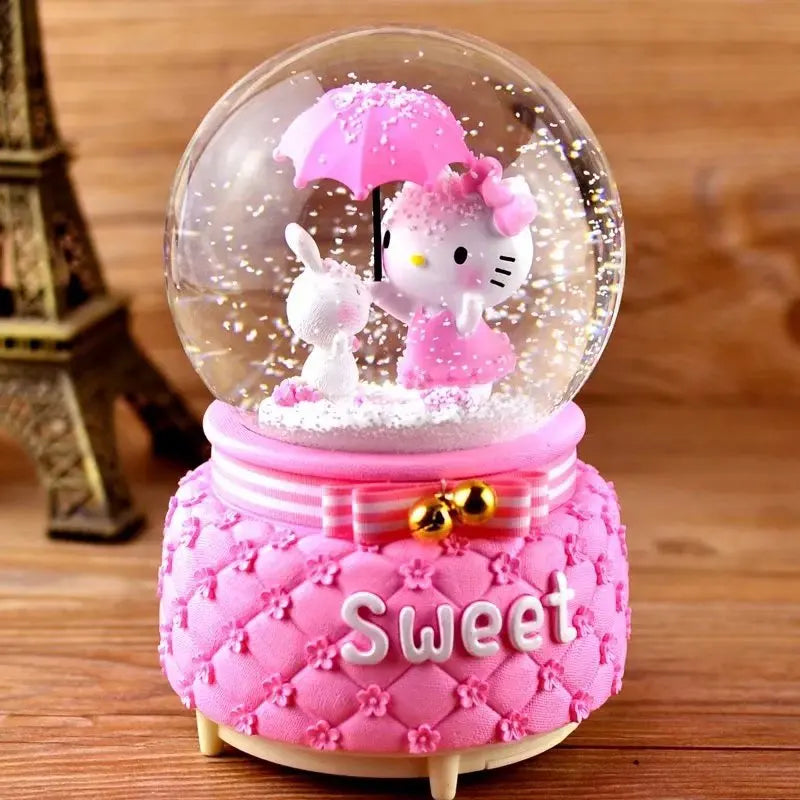 Kitty crystal ball music box  pink star moon home decor