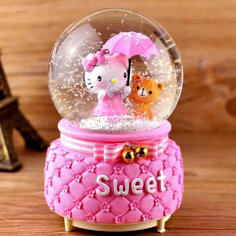 Kitty crystal ball music box  pink star moon home decor
