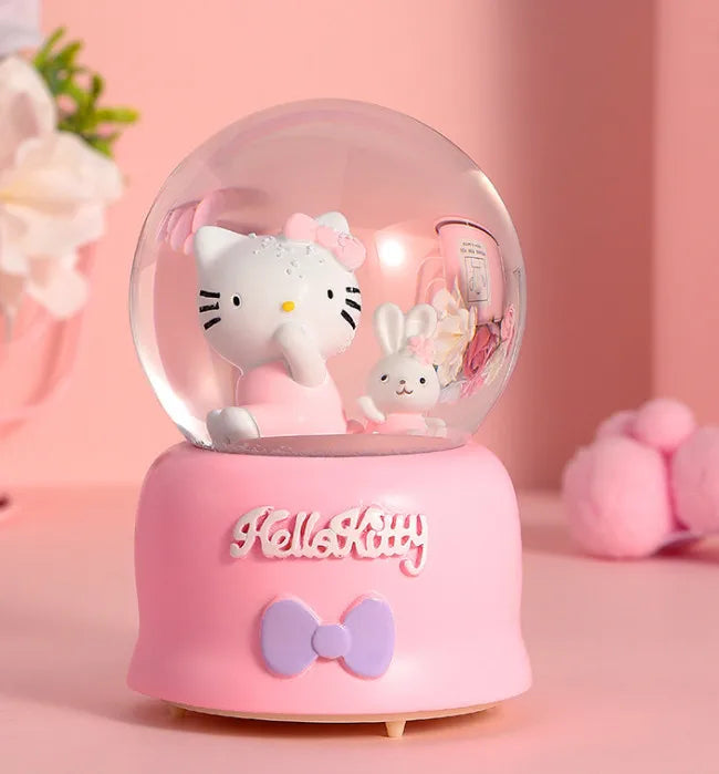 Kitty crystal ball music box  pink star moon home decor