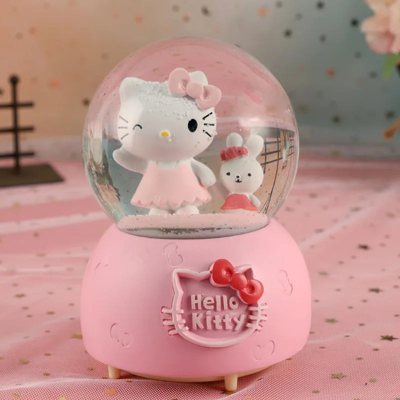 Kitty crystal ball music box  pink star moon home decor
