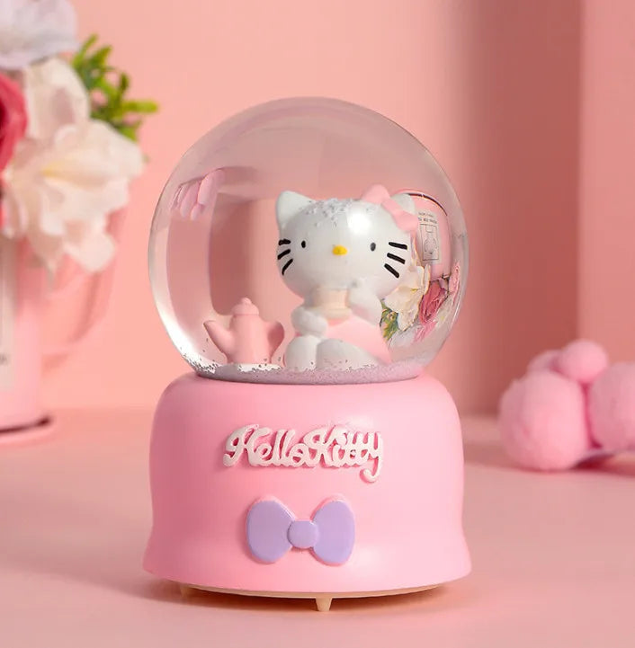 Kitty crystal ball music box  pink star moon home decor