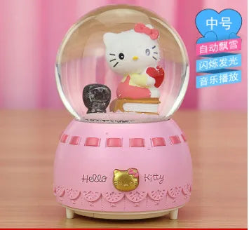 Kitty crystal ball music box  pink star moon home decor