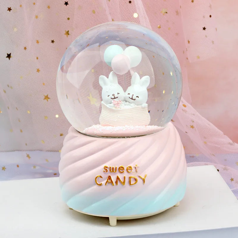 Kitty crystal ball music box  pink star moon home decor