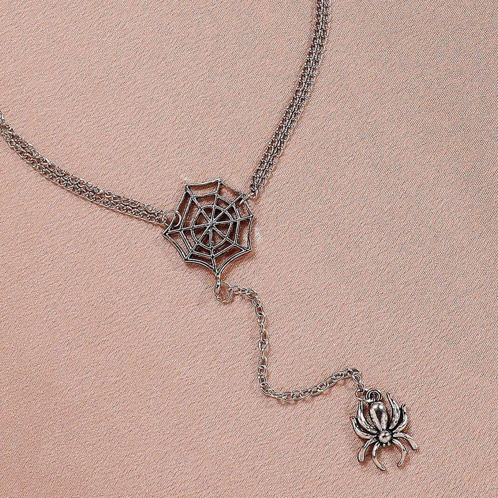 Silver Spider Web Pendant Necklace, Gothic Halloween Style