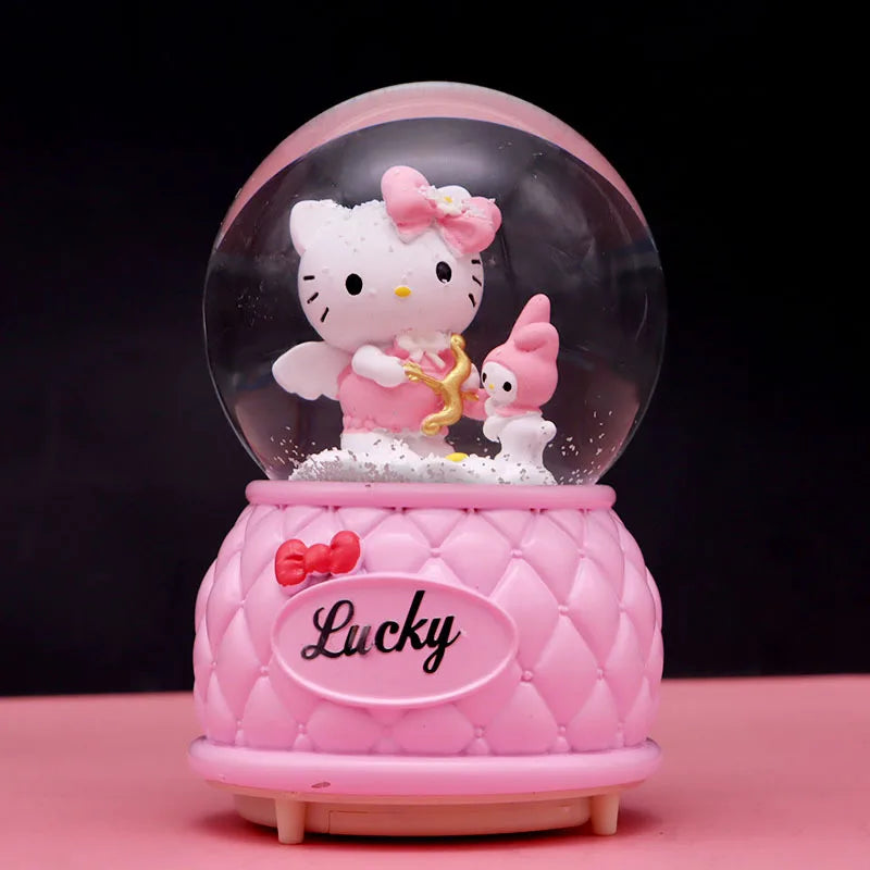 Kitty crystal ball music box  pink star moon home decor