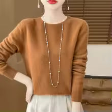 Women's 100% Merino Wool O-Neck Pullover Sweater