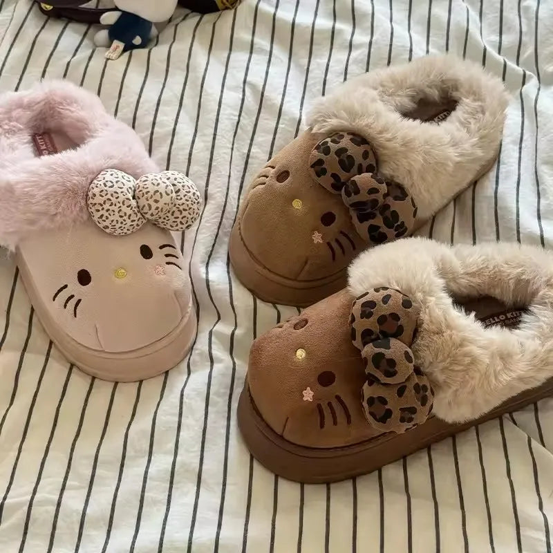 Hello Kitty plush slippers for women – cozy indoor house shoes