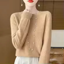 Women's 100% Merino Wool O-Neck Pullover Sweater