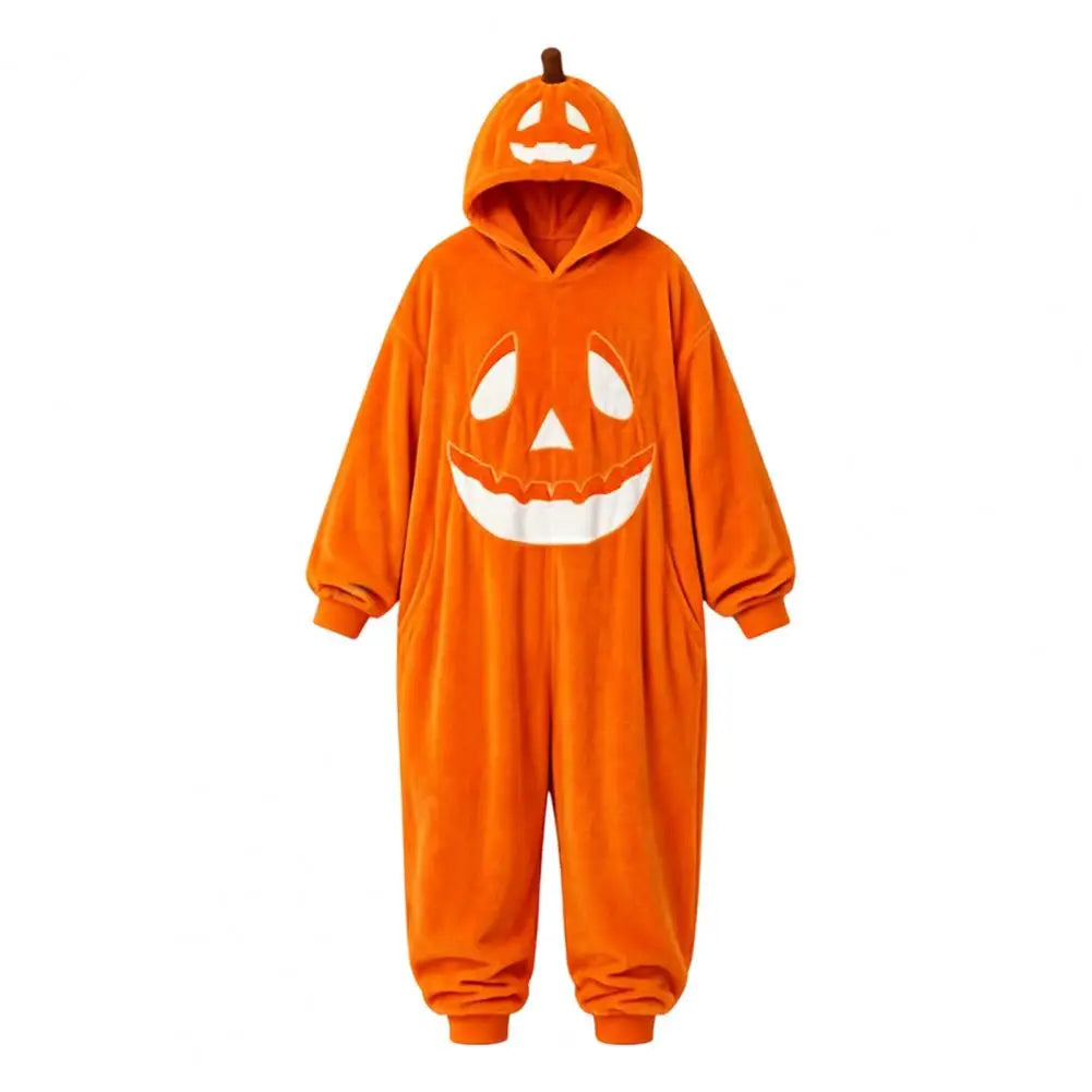 Plush Pumpkin Onesie Halloween Costume Jumpsuit