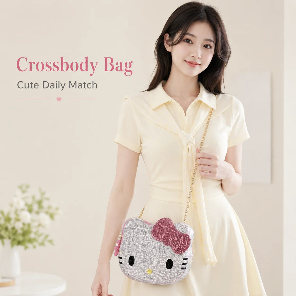 hello kitty rhinestone crossbody bag for women sanrio chain shoulder purse