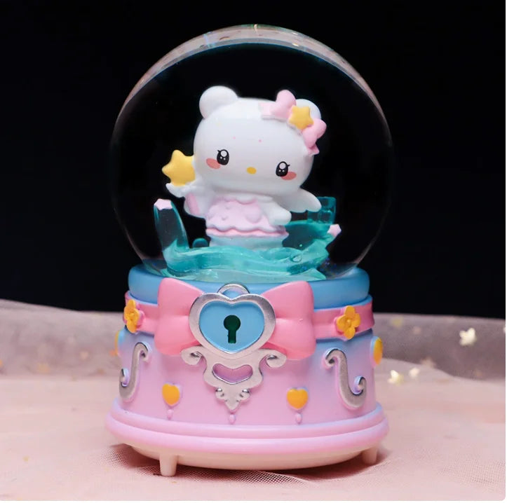 Kitty crystal ball music box  pink star moon home decor