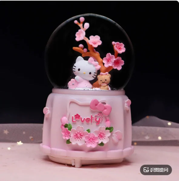 Kitty crystal ball music box  pink star moon home decor