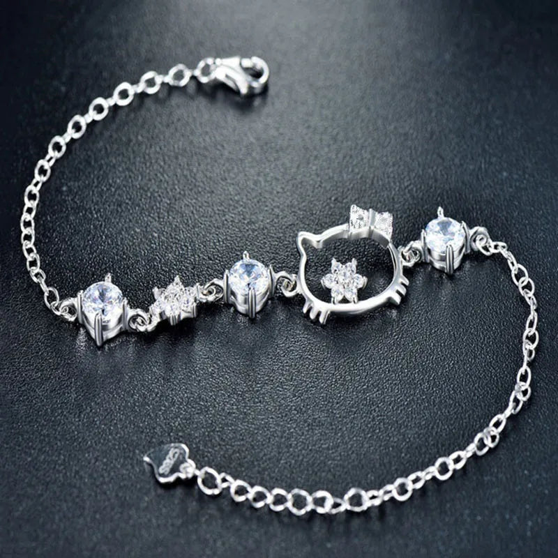 Cute Hello Kitty kawaii bracelet in silver plated jewelry style