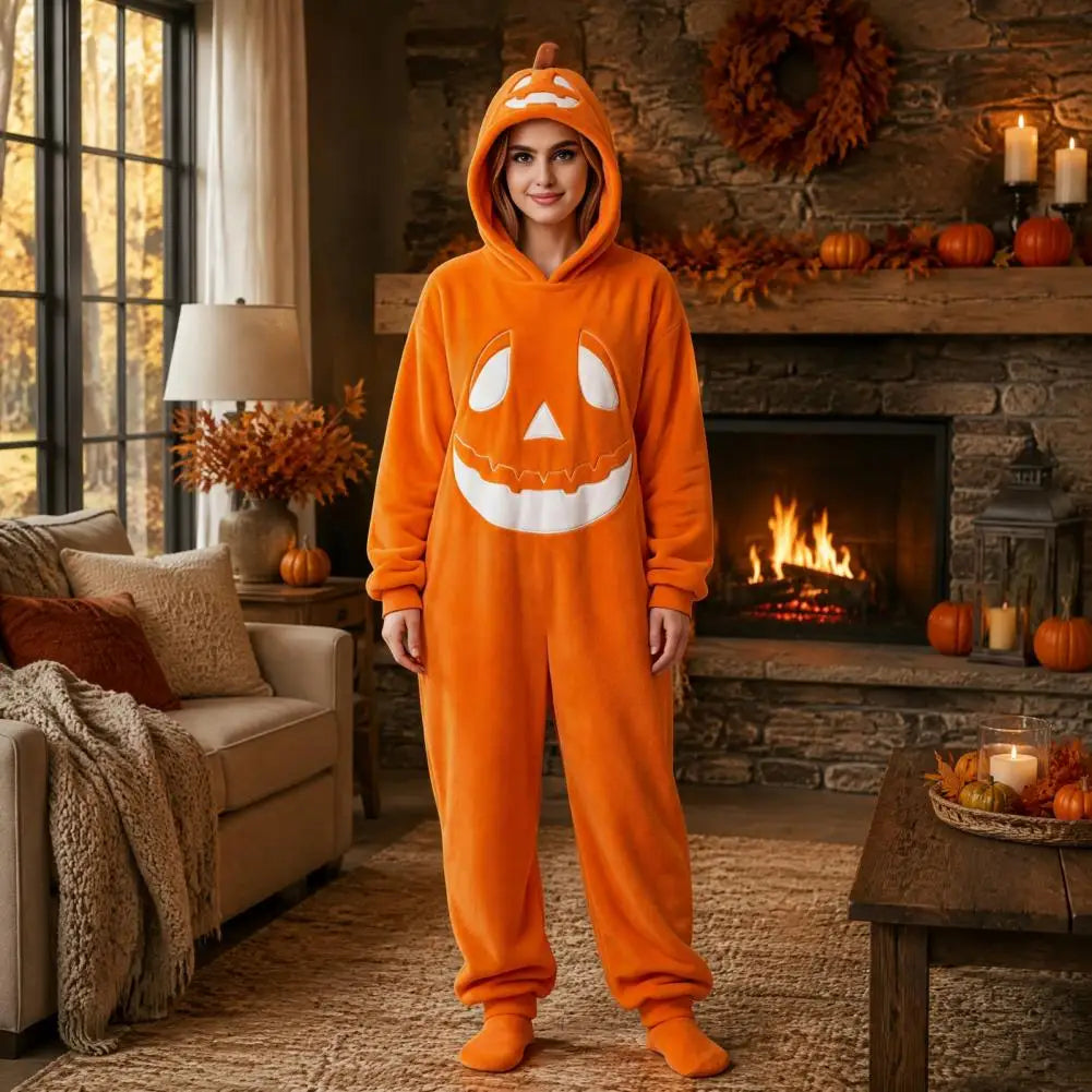 Plush Pumpkin Onesie Halloween Costume Jumpsuit