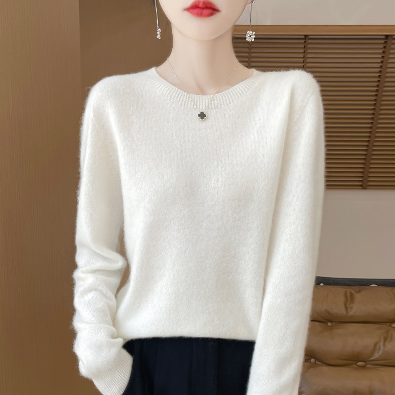 Women's 100% Merino Wool O-Neck Pullover Sweater