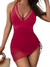 Women's Strappy Mesh Skirt One-Piece Swimsuit