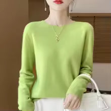 Women's 100% Merino Wool O-Neck Pullover Sweater