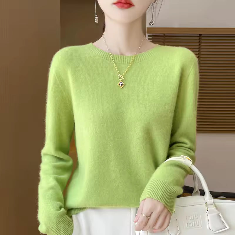 Women's 100% Merino Wool O-Neck Pullover Sweater