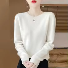 Women's 100% Merino Wool O-Neck Pullover Sweater