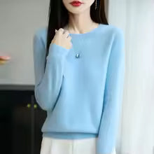 Women's 100% Merino Wool O-Neck Pullover Sweater