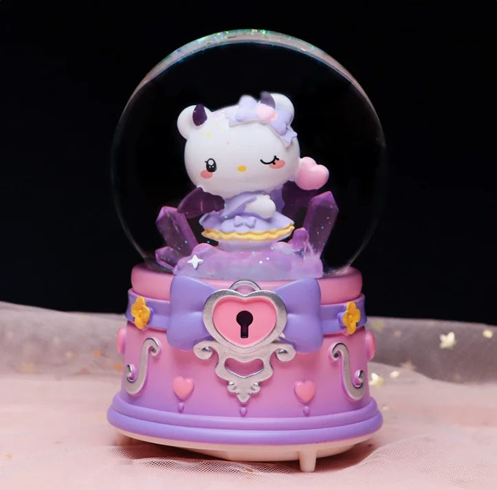 Kitty crystal ball music box  pink star moon home decor