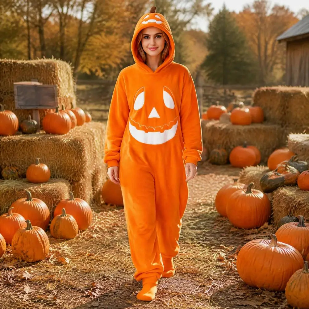 Plush Pumpkin Onesie Halloween Costume Jumpsuit