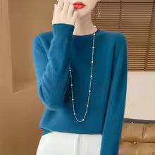 Women's 100% Merino Wool O-Neck Pullover Sweater