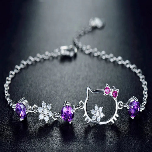 Adjustable Hello Kitty charm bracelet in silver plated finish