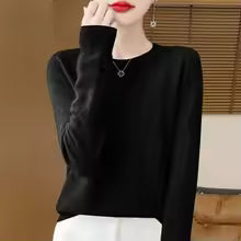 Women's 100% Merino Wool O-Neck Pullover Sweater