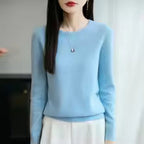 Women's 100% Merino Wool O-Neck Pullover Sweater