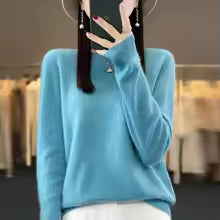 Women's 100% Merino Wool O-Neck Pullover Sweater