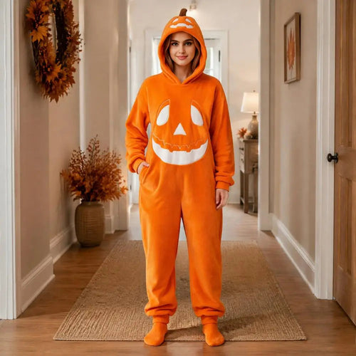 Plush Pumpkin Onesie Halloween Costume Jumpsuit