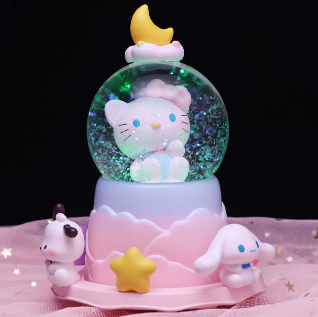 Kitty crystal ball music box  pink star moon home decor