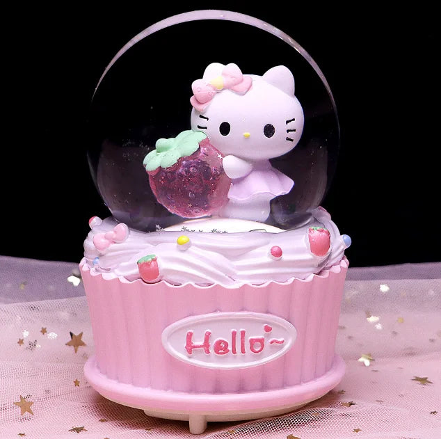 Kitty crystal ball music box  pink star moon home decor