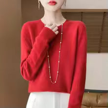 Women's 100% Merino Wool O-Neck Pullover Sweater