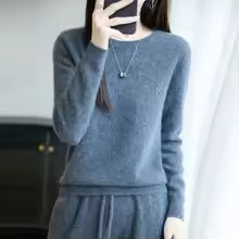 Women's 100% Merino Wool O-Neck Pullover Sweater