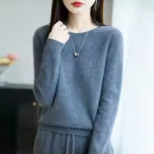 Women's 100% Merino Wool O-Neck Pullover Sweater