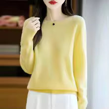 Women's 100% Merino Wool O-Neck Pullover Sweater