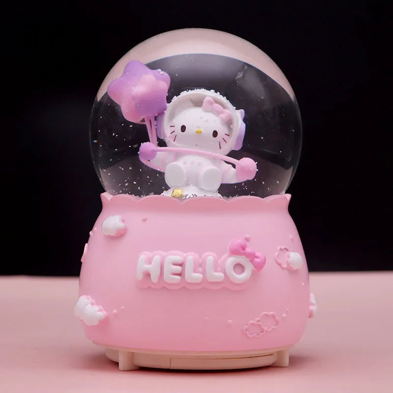 Kitty crystal ball music box  pink star moon home decor