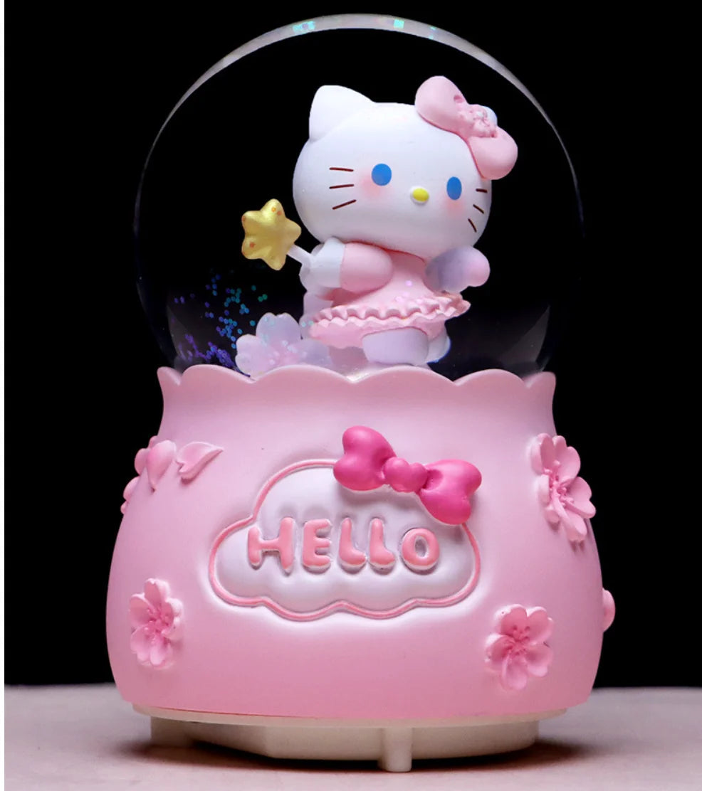 Kitty crystal ball music box  pink star moon home decor