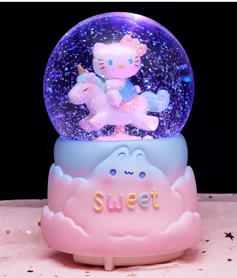 Kitty crystal ball music box  pink star moon home decor