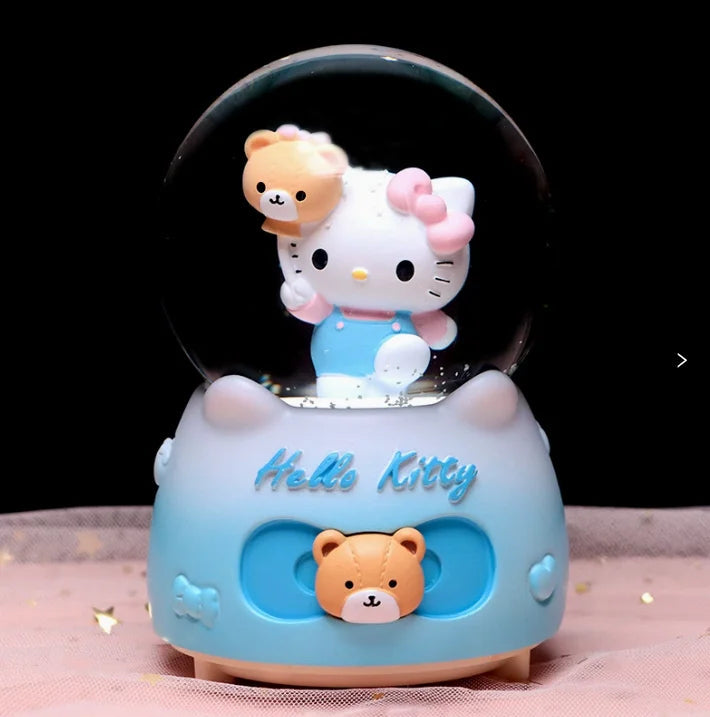 Kitty crystal ball music box  pink star moon home decor