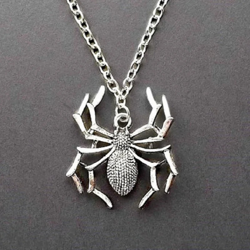Silver Spider Web Pendant Necklace, Gothic Halloween Style