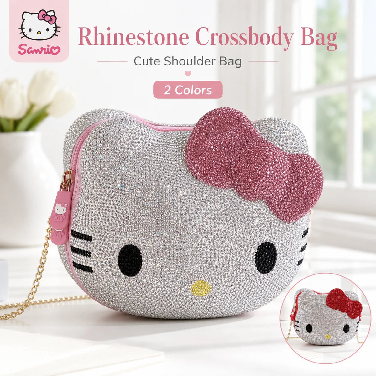 hello kitty rhinestone crossbody bag for women sanrio chain shoulder purse