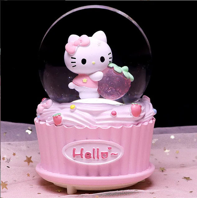 Kitty crystal ball music box  pink star moon home decor